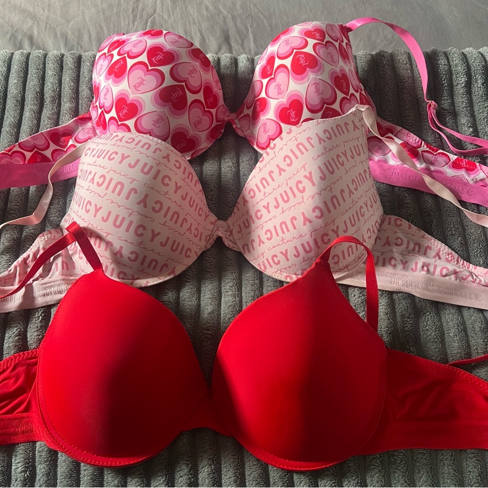 Juicy Couture Heart and Logo Print Bra Trio